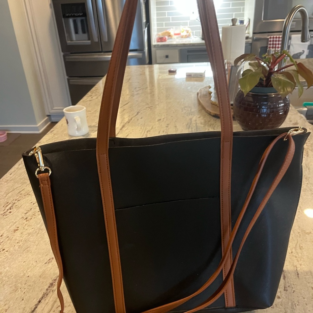 Chic Black and Tan Vegan Leather Tote Bag